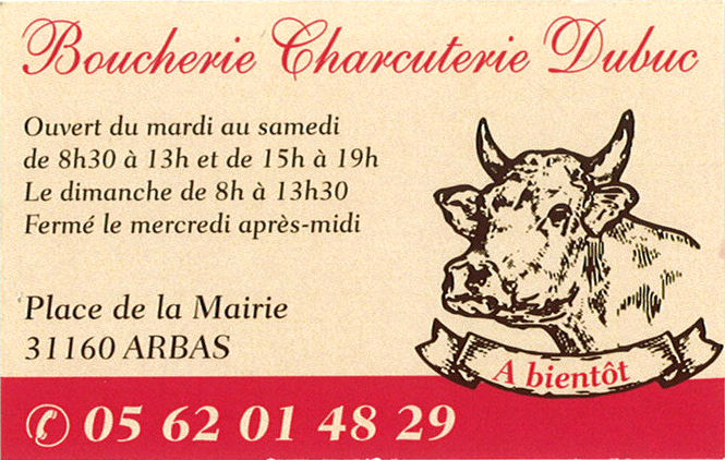 Carte de la Boucherie Charcuterie Dubuc